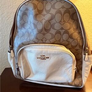 Coach Signature Tan and White Backpack